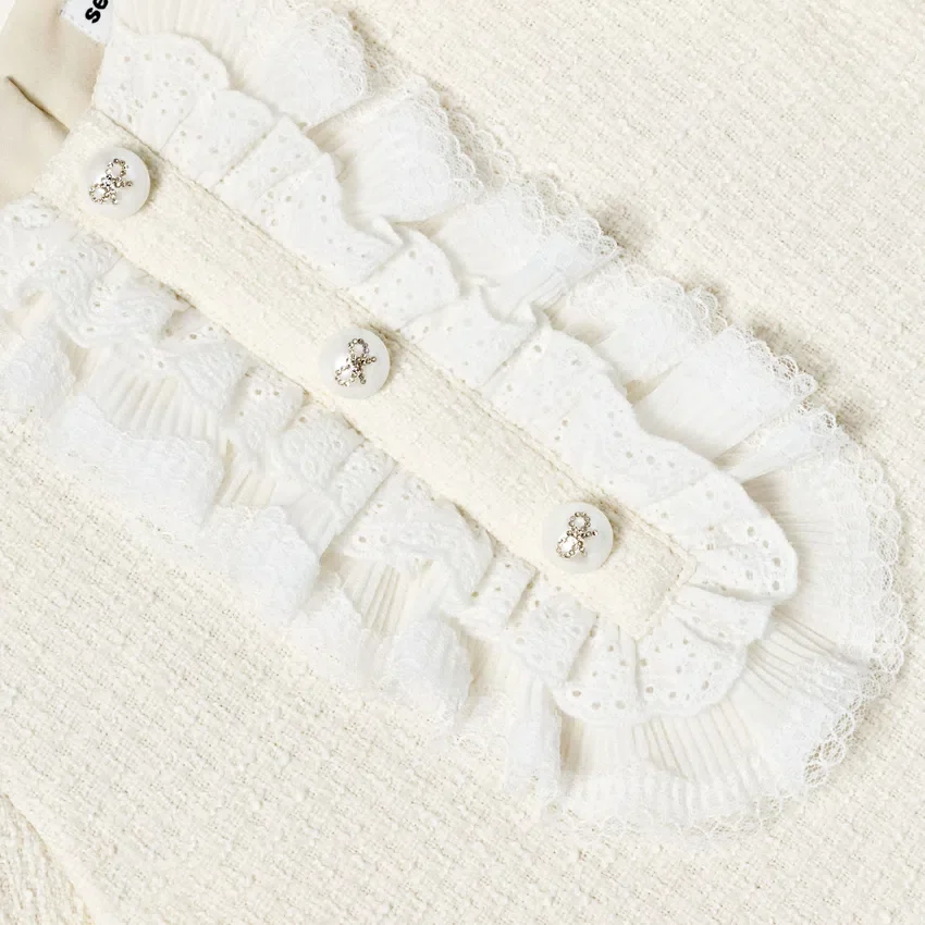 Cream Boucle Lace Bib Dress Cream Boucle Lace Bib Dress