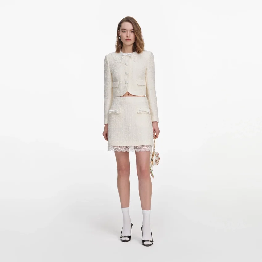 Cream Boucle Lace Mini Skirt Cream Boucle Lace Mini Skirt