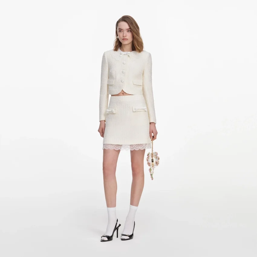 Cream Boucle Lace Mini Skirt Cream Boucle Lace Mini Skirt