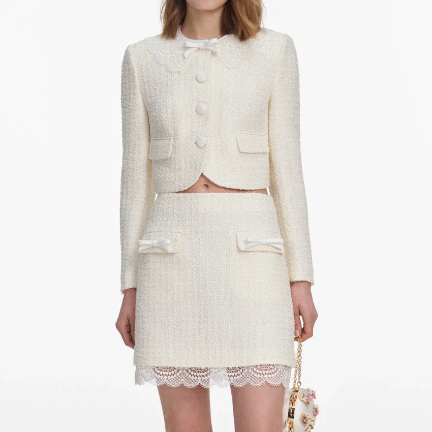 Cream Boucle Lace Mini Skirt Cream Boucle Lace Mini Skirt
