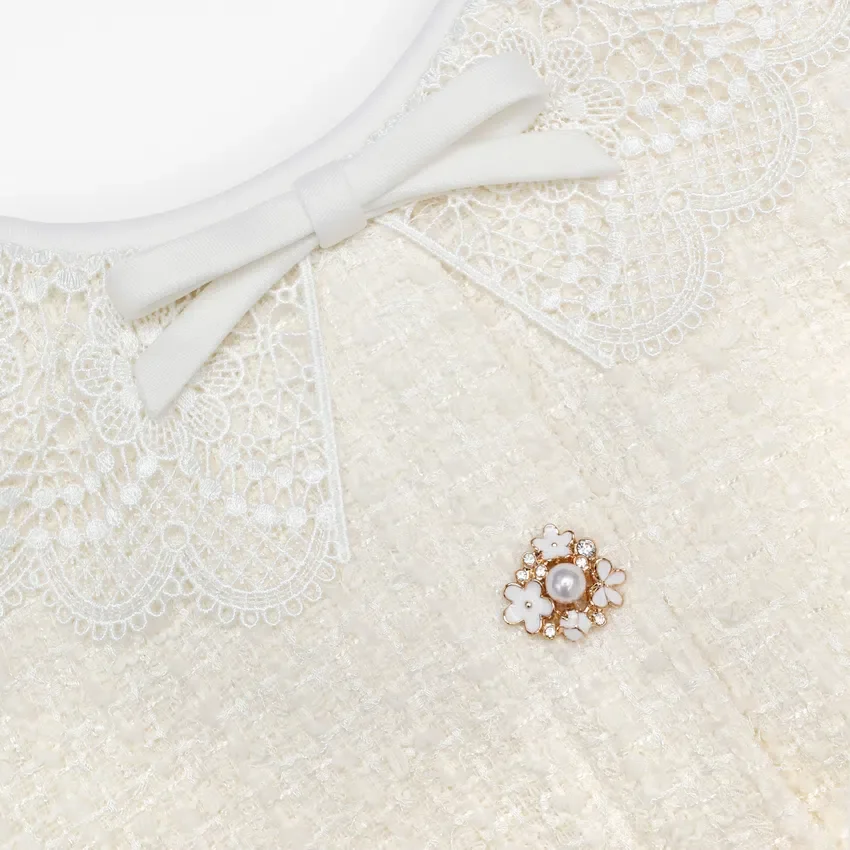 Cream Boucle Lace Trim Tailored Mini Dress Cream Boucle Lace Trim Tailored Mini Dress