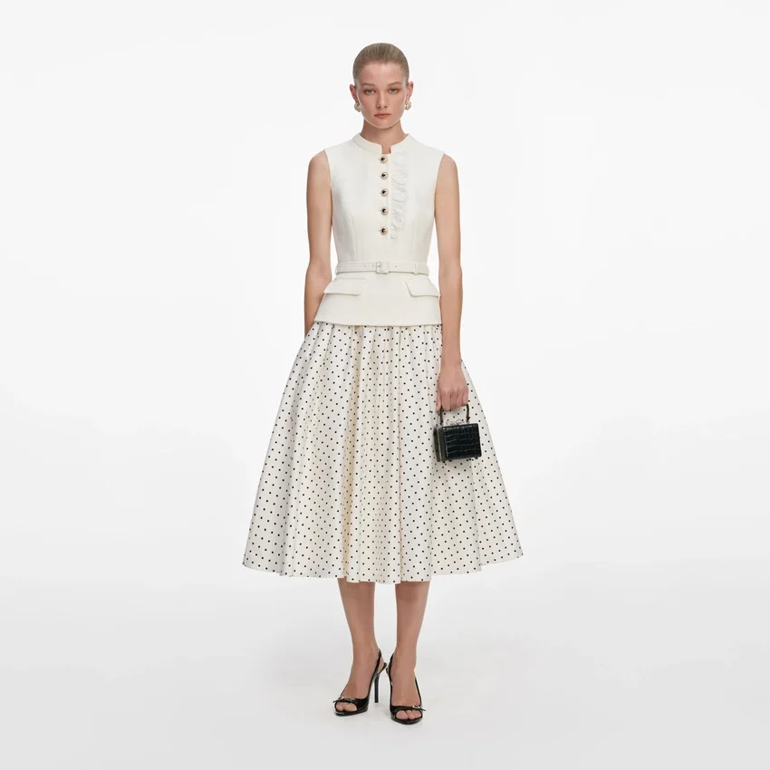 Cream Boucle Polka Dot Midi Dress Cream Boucle Polka Dot Midi Dress