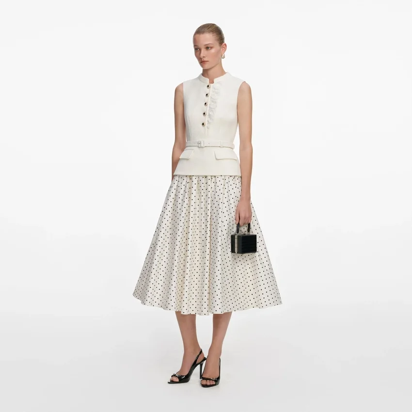 Cream Boucle Polka Dot Midi Dress Cream Boucle Polka Dot Midi Dress