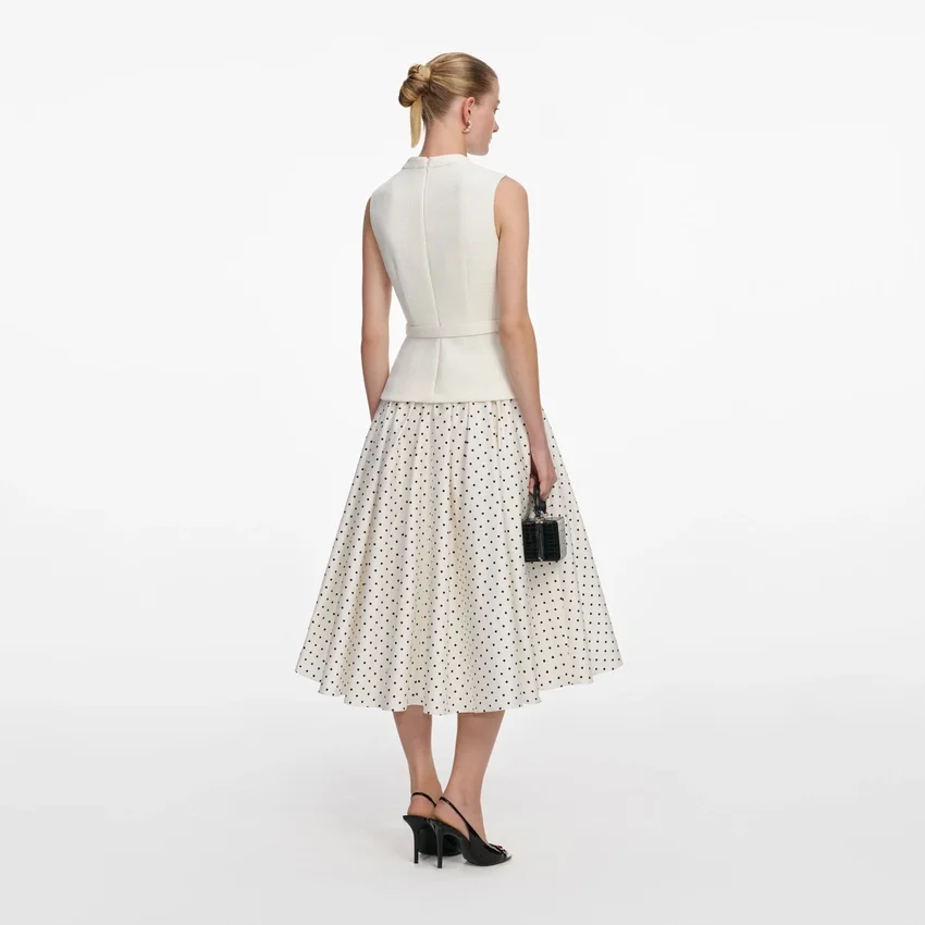Cream Boucle Polka Dot Midi Dress Cream Boucle Polka Dot Midi Dress
