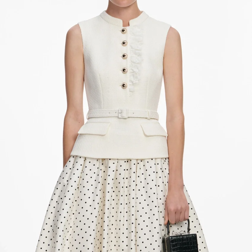 Cream Boucle Polka Dot Midi Dress Cream Boucle Polka Dot Midi Dress