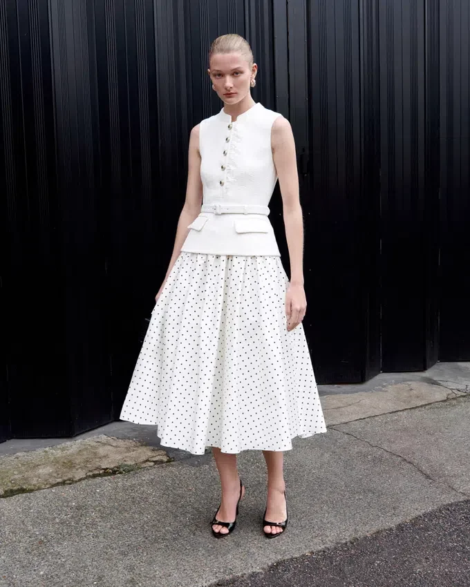 Cream Boucle Polka Dot Midi Dress Cream Boucle Polka Dot Midi Dress