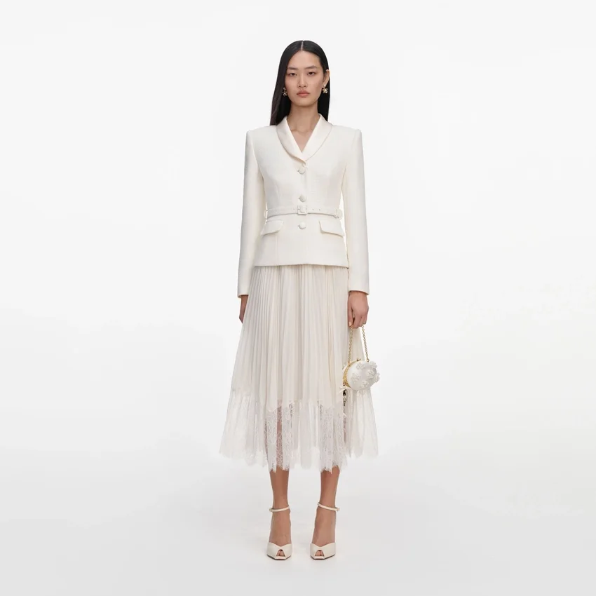 Cream Boucle Shawl Collared Midi Dress Cream Boucle Shawl Collared Midi Dress