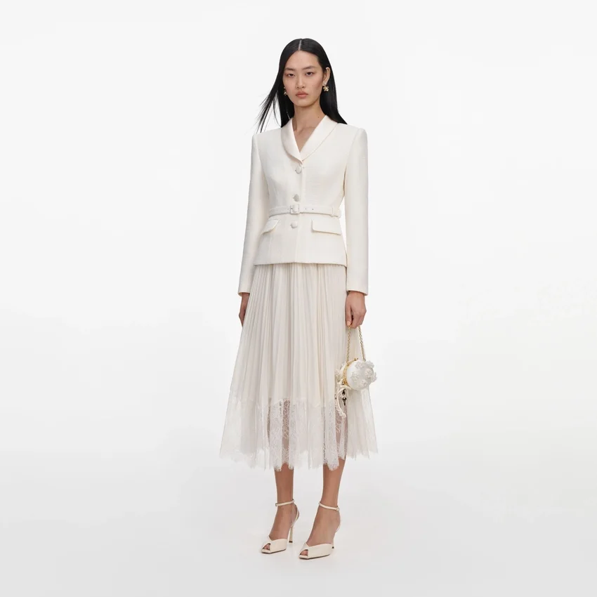 Cream Boucle Shawl Collared Midi Dress Cream Boucle Shawl Collared Midi Dress