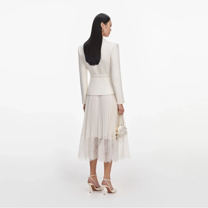 Cream Boucle Shawl Collared Midi Dress Cream Boucle Shawl Collared Midi Dress