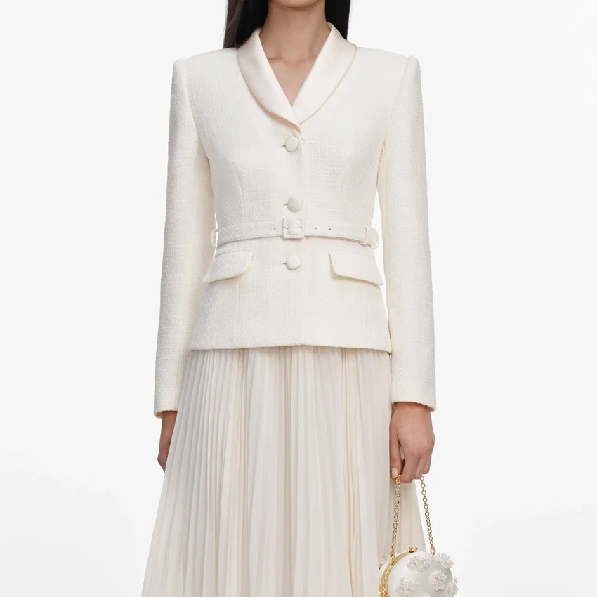 Cream Boucle Shawl Collared Midi Dress Cream Boucle Shawl Collared Midi Dress