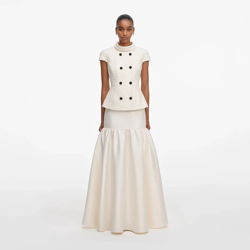 Cream Boucle Taffeta Maxi Dress Cream Boucle Taffeta Maxi Dress