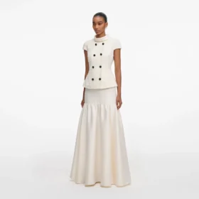 Cream Boucle Taffeta Maxi Dress