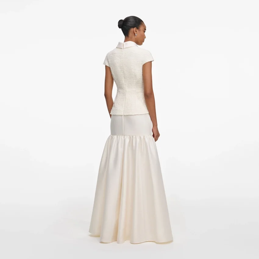 Cream Boucle Taffeta Maxi Dress Cream Boucle Taffeta Maxi Dress