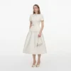 Cream Boucle Taffeta Midi Dress Cream Boucle Taffeta Midi Dress