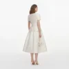 Cream Boucle Taffeta Midi Dress Cream Boucle Taffeta Midi Dress