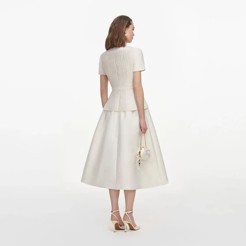 Cream Boucle Taffeta Midi Dress Cream Boucle Taffeta Midi Dress