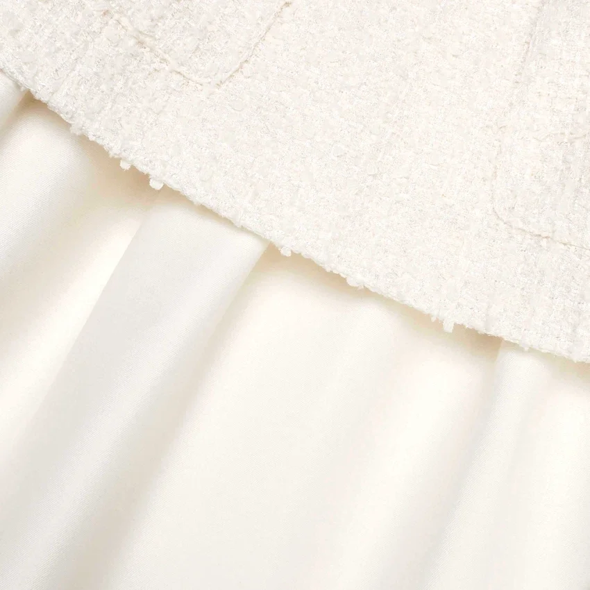Cream Boucle Taffeta Midi Dress Cream Boucle Taffeta Midi Dress
