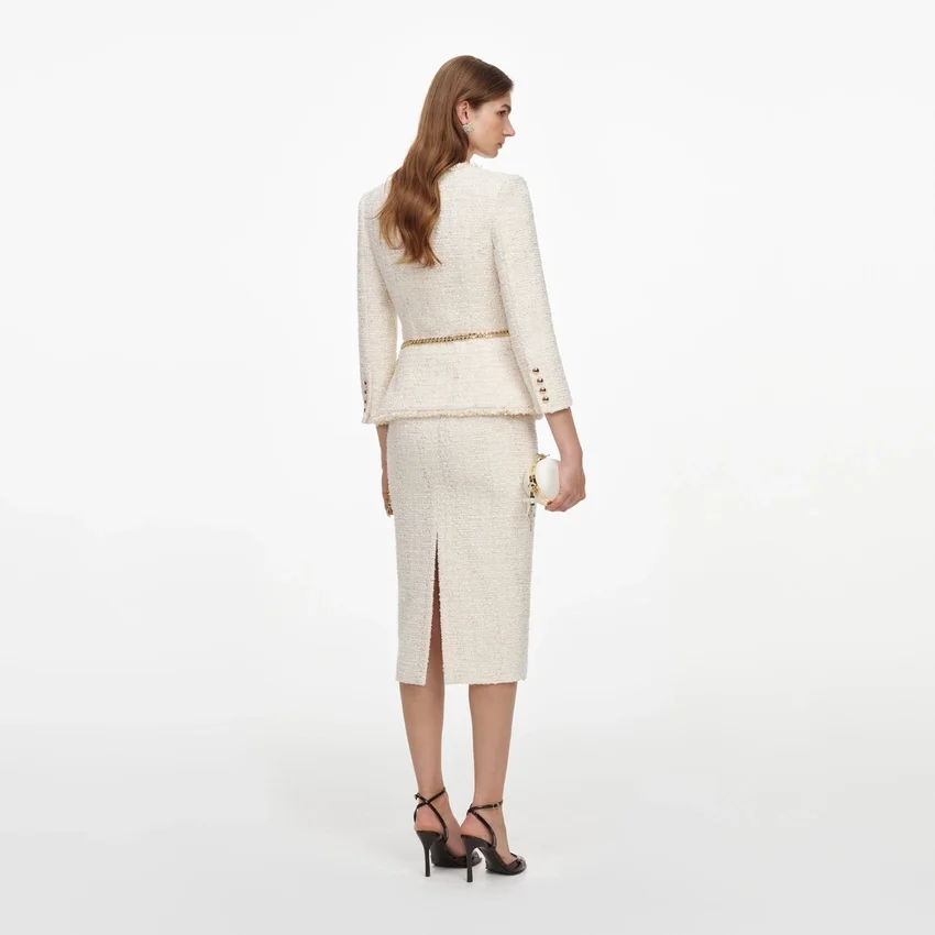 Cream Boucle Tailored Chain Midi Dress Cream Boucle Tailored Chain Midi Dress