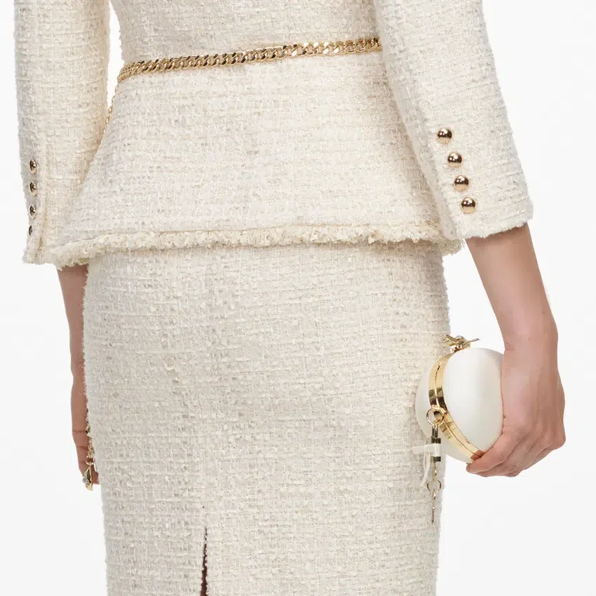 Cream Boucle Tailored Chain Midi Dress Cream Boucle Tailored Chain Midi Dress