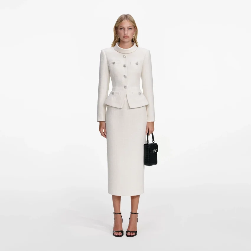 Cream Boucle Tailored Midi Dress Cream Boucle Tailored Midi Dress