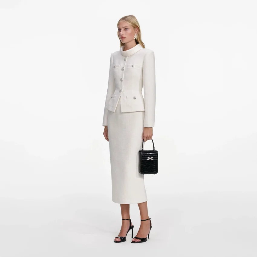 Cream Boucle Tailored Midi Dress Cream Boucle Tailored Midi Dress