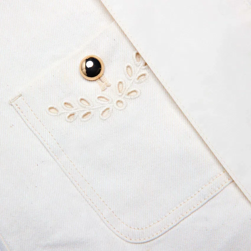 Cream Broderie Denim Mini Dress Cream Broderie Denim Mini Dress