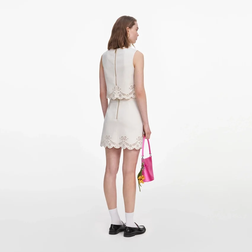 Cream Broderie Denim Mini Skirt Cream Broderie Denim Mini Skirt