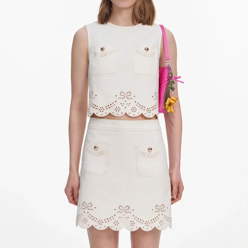 Cream Broderie Denim Mini Skirt Cream Broderie Denim Mini Skirt