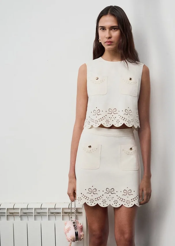 Cream Broderie Denim Mini Skirt Cream Broderie Denim Mini Skirt