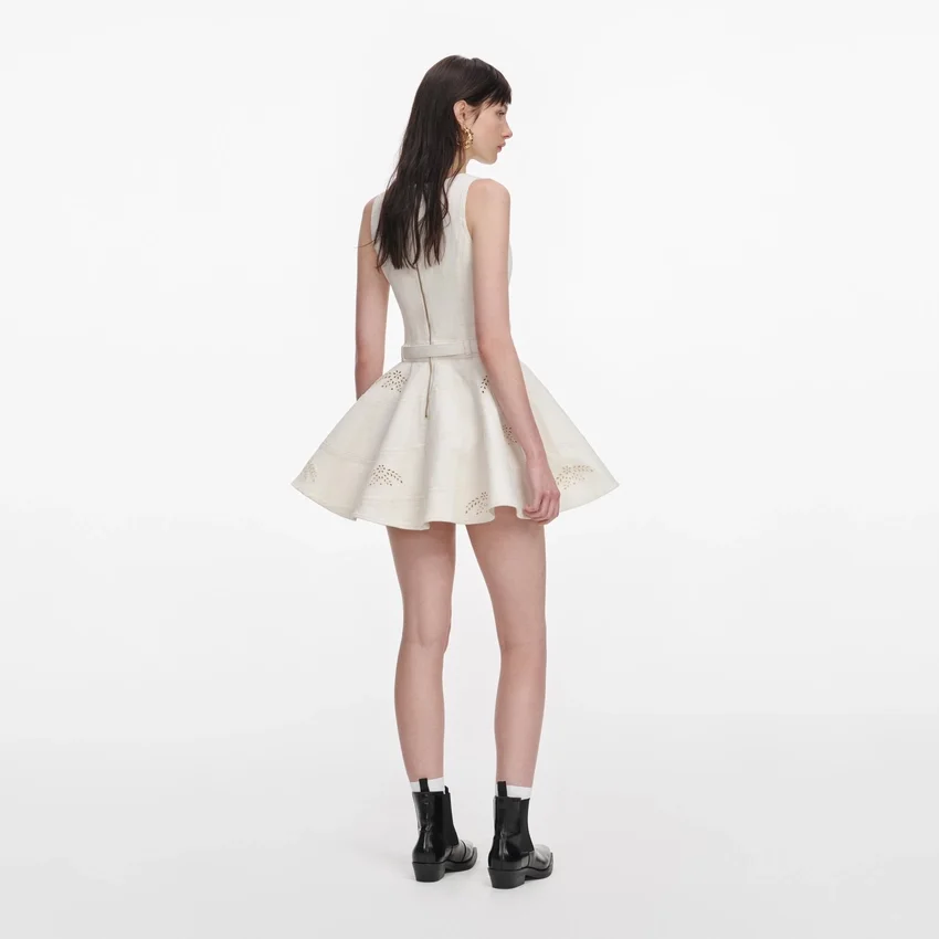 Cream Broderie Denim Sleeveless Mini Dress Cream Broderie Denim Sleeveless Mini Dress