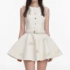 Cream Broderie Denim Sleeveless Mini Dress Cream Broderie Denim Sleeveless Mini Dress