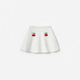 Cream Cherry Motif Knit Skirt