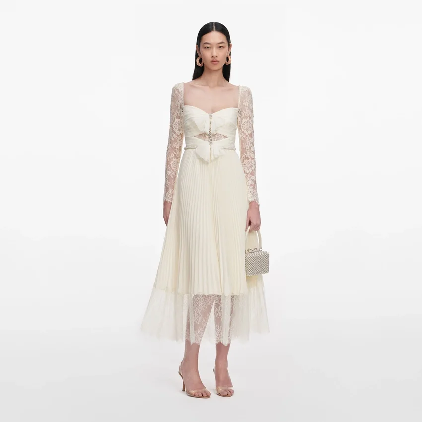 Cream Chiffon Lace Midi Dress Cream Chiffon Lace Midi Dress
