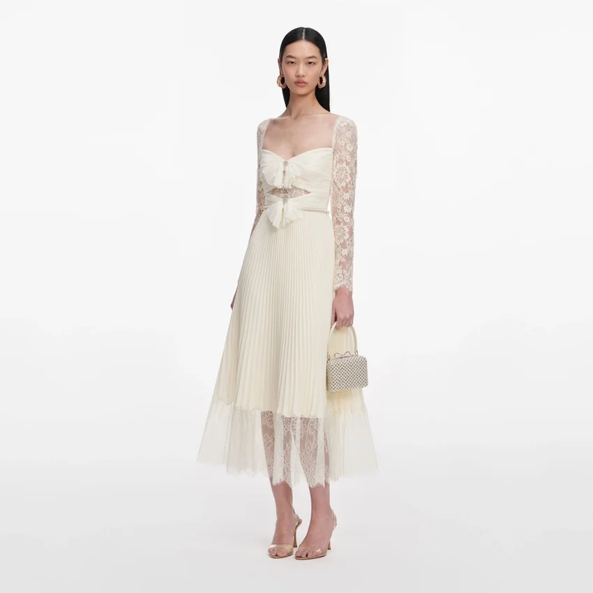Cream Chiffon Lace Midi Dress Cream Chiffon Lace Midi Dress