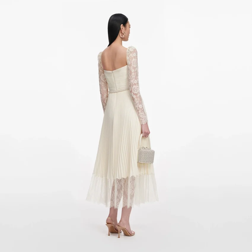 Cream Chiffon Lace Midi Dress Cream Chiffon Lace Midi Dress