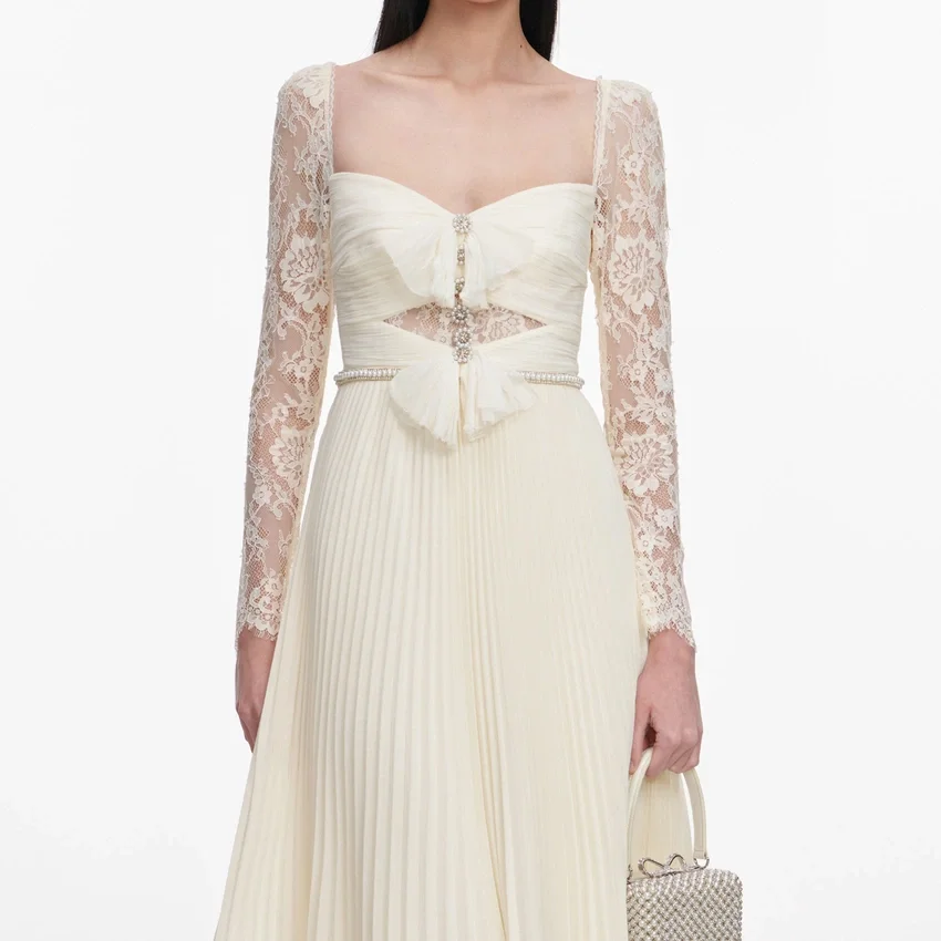 Cream Chiffon Lace Midi Dress Cream Chiffon Lace Midi Dress