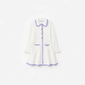Cream Contrast Trim Pointelle Knit Dress
