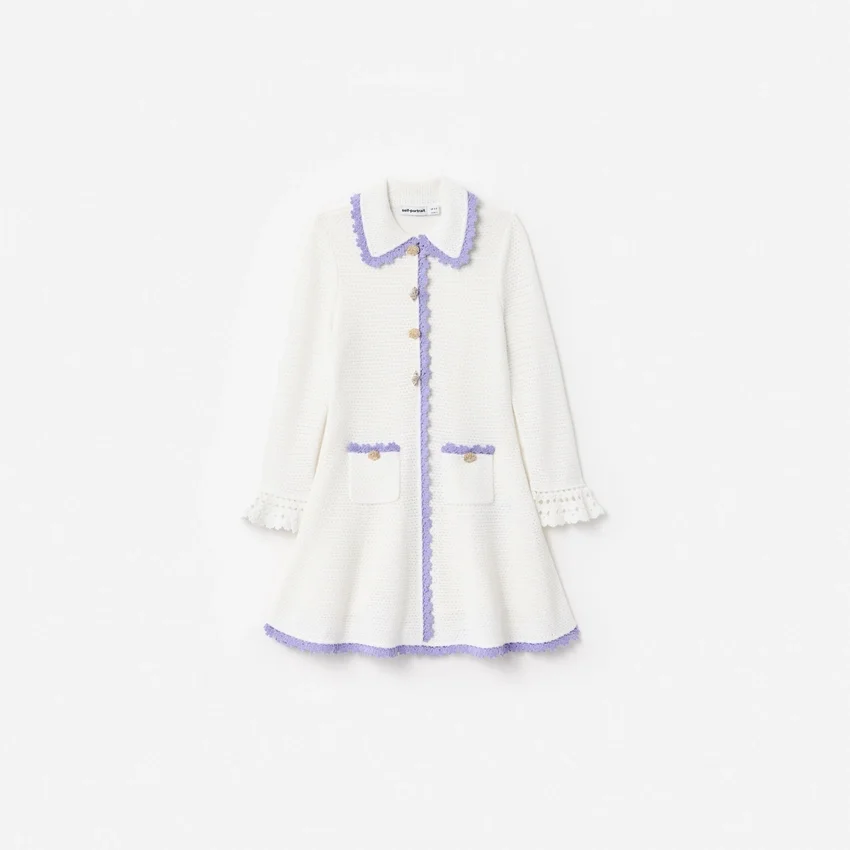Cream Contrast Trim Pointelle Knit Dress Cream Contrast Trim Pointelle Knit Dress