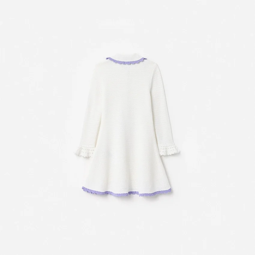 Cream Contrast Trim Pointelle Knit Dress Cream Contrast Trim Pointelle Knit Dress