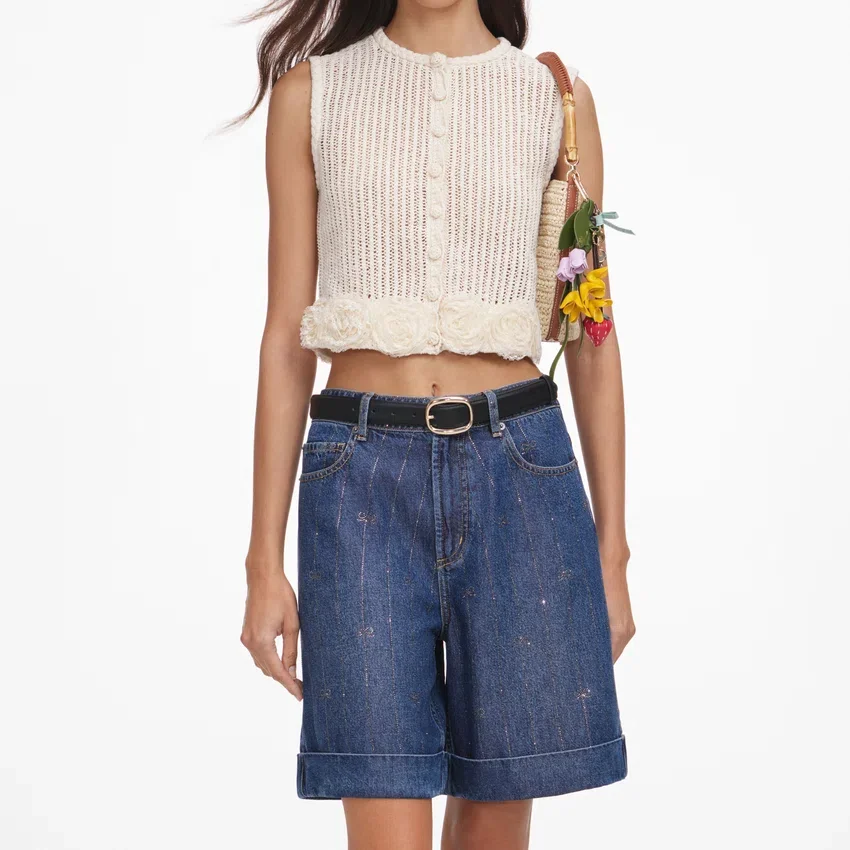 Cream Crochet Flower Knit Top Cream Crochet Flower Knit Top