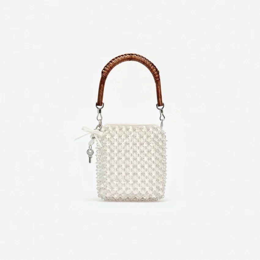 Cream Crystal Chain Mini Tote Bag Cream Crystal Chain Mini Tote Bag