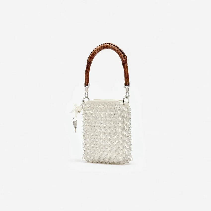 Cream Crystal Chain Mini Tote Bag Cream Crystal Chain Mini Tote Bag