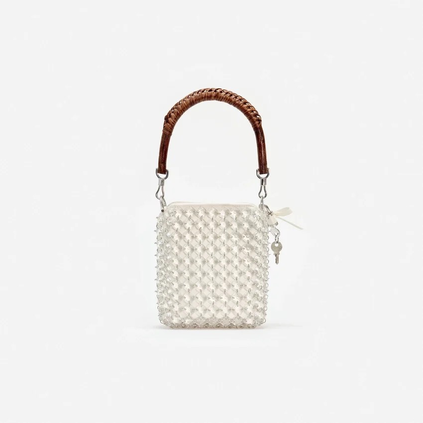 Cream Crystal Chain Mini Tote Bag Cream Crystal Chain Mini Tote Bag