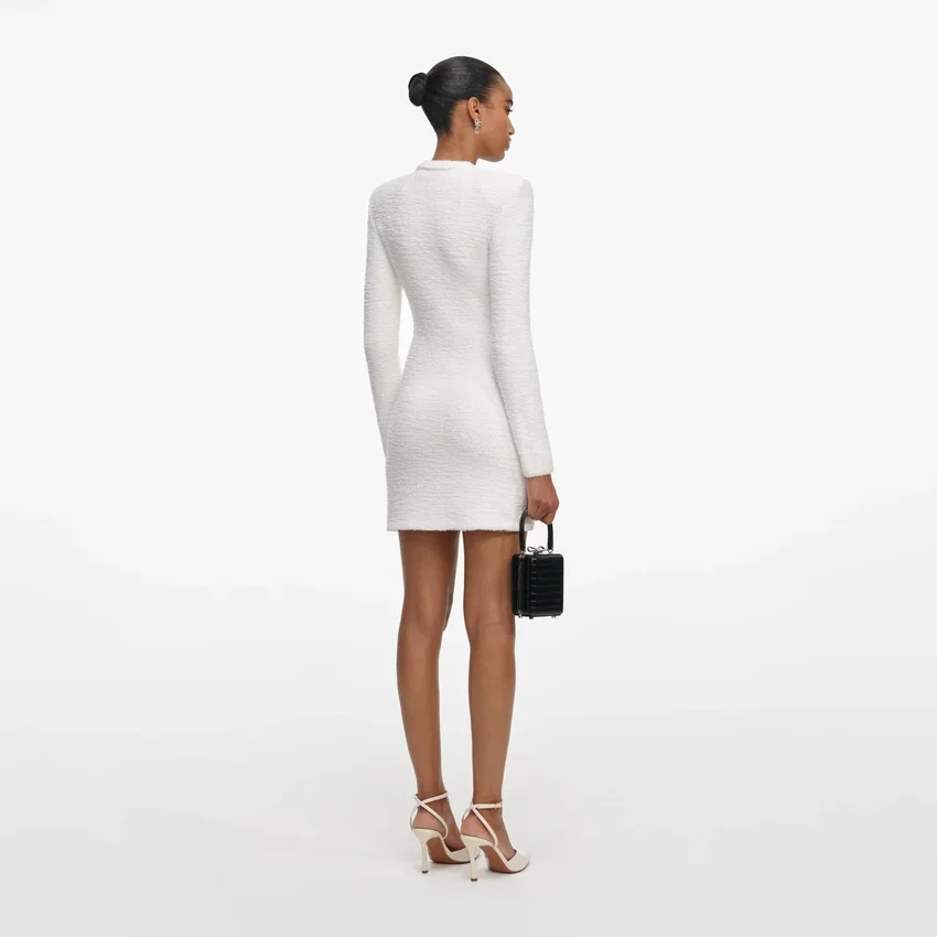 Cream Crystal Trim Knit Mini Dress Cream Crystal Trim Knit Mini Dress