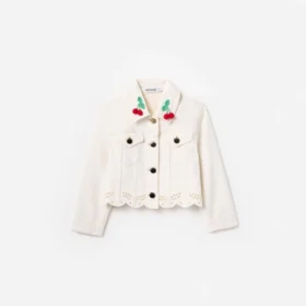 Cream Denim Cherry Motif Jacket