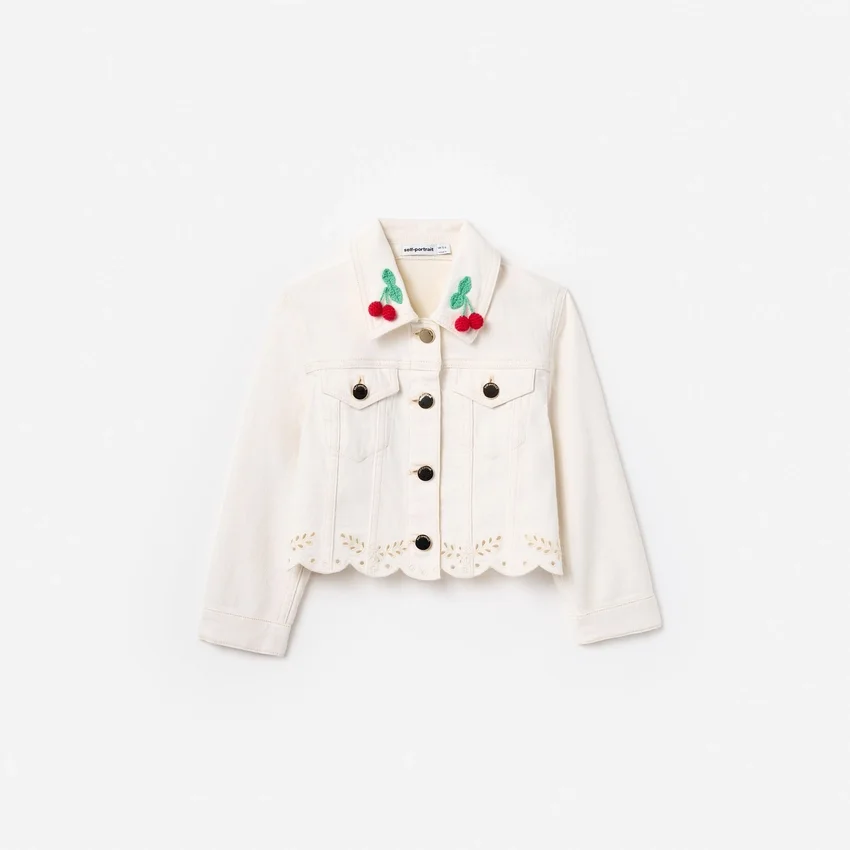 Cream Denim Cherry Motif Jacket Cream Denim Cherry Motif Jacket