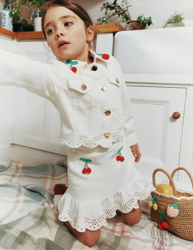 Cream Denim Cherry Motif Jacket Cream Denim Cherry Motif Jacket