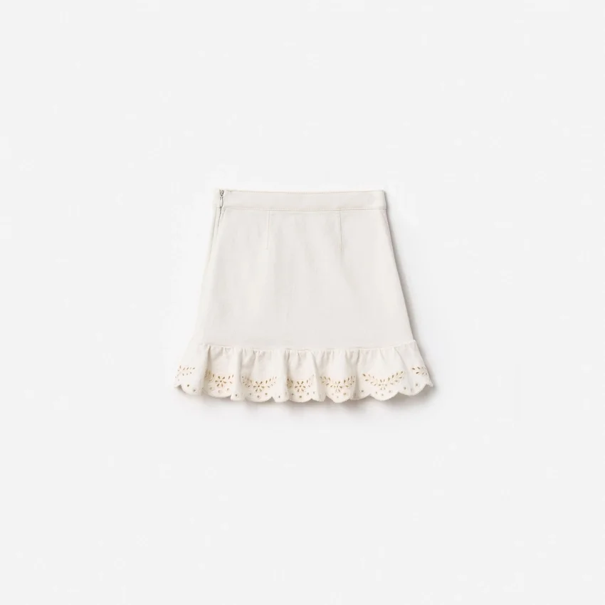 Cream Denim Cherry Motif Skirt Cream Denim Cherry Motif Skirt
