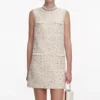 Cream Embellished Boucle Mini Dress Cream Embellished Boucle Mini Dress