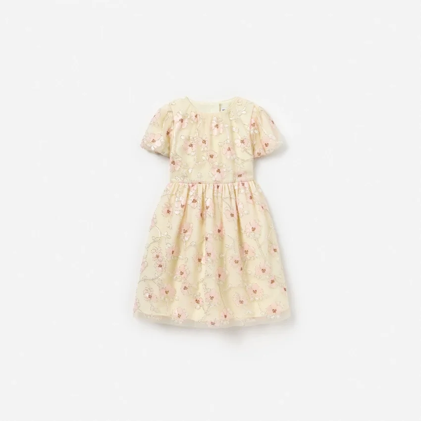 Cream Embellished Flower Tulle Dress Cream Embellished Flower Tulle Dress